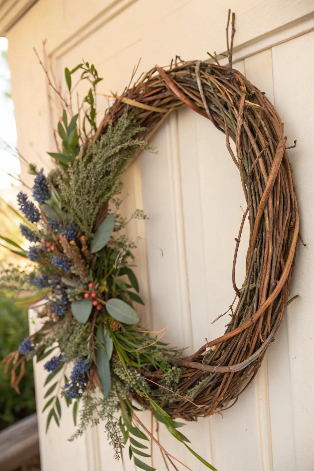 Elevate your space with the nature's elegance of a grapevine and osier wreath. Perfect for adding a touch of Scandinavian-boho charm!