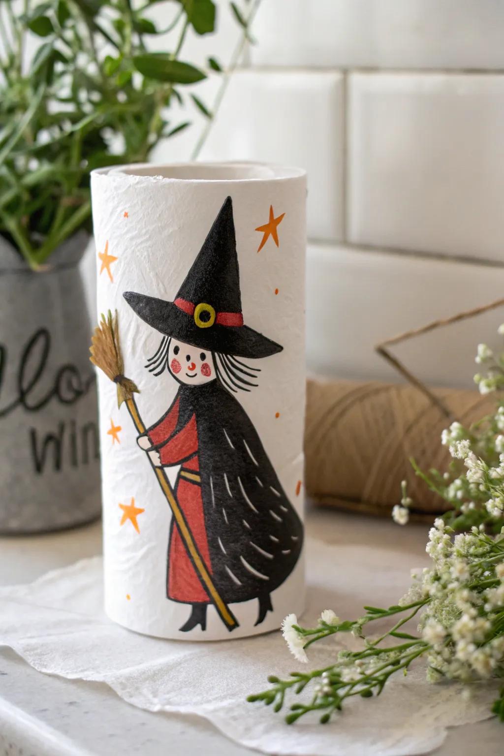 Captivating Eco-Craft: Transform your paper tubes into magical witch figures with bold colors and simple materials!