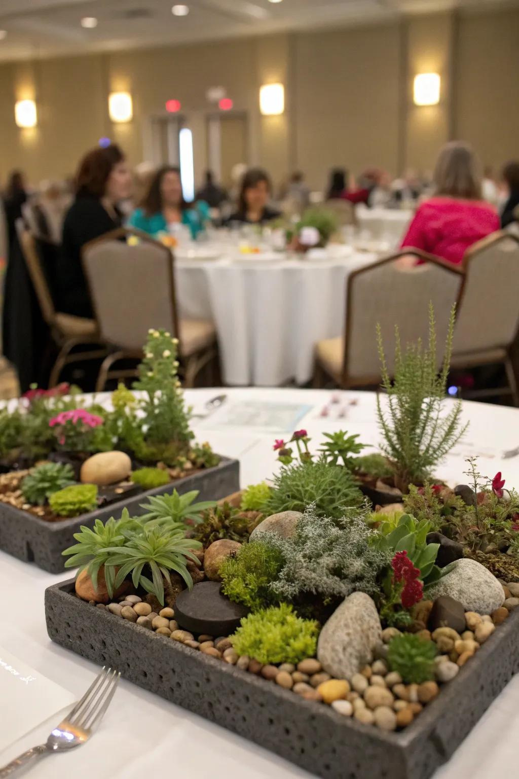 Mini gardens add charm and initiate conversation.