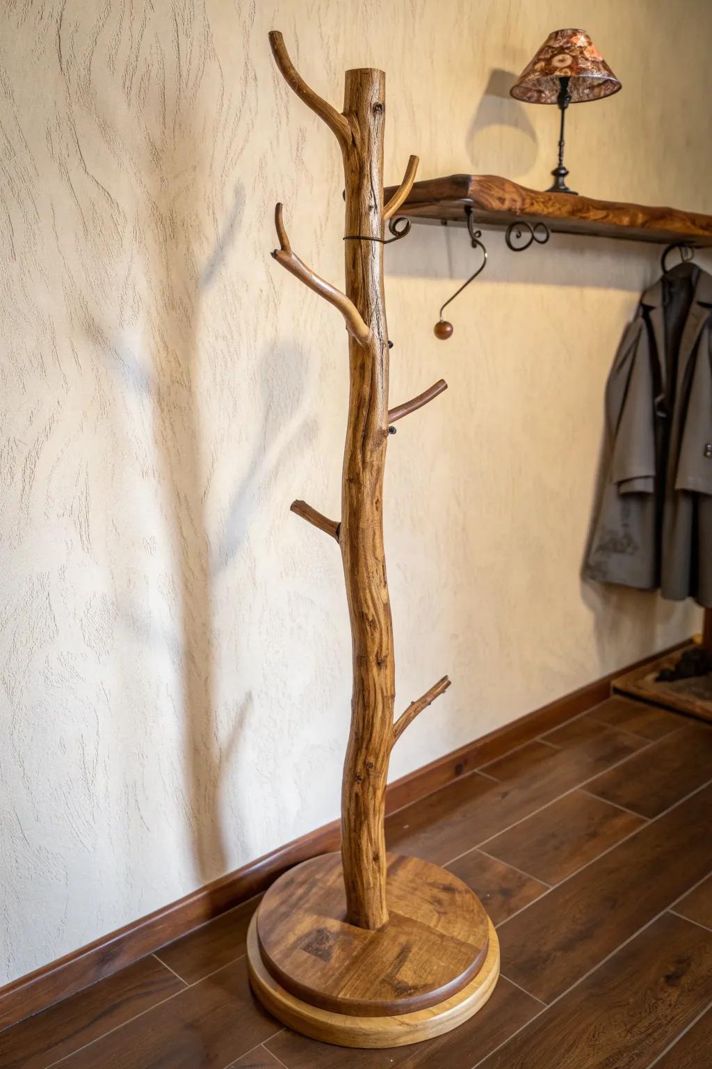 Enhance your entryway with a handcrafted wood garment rack that combines function with natural beauty.