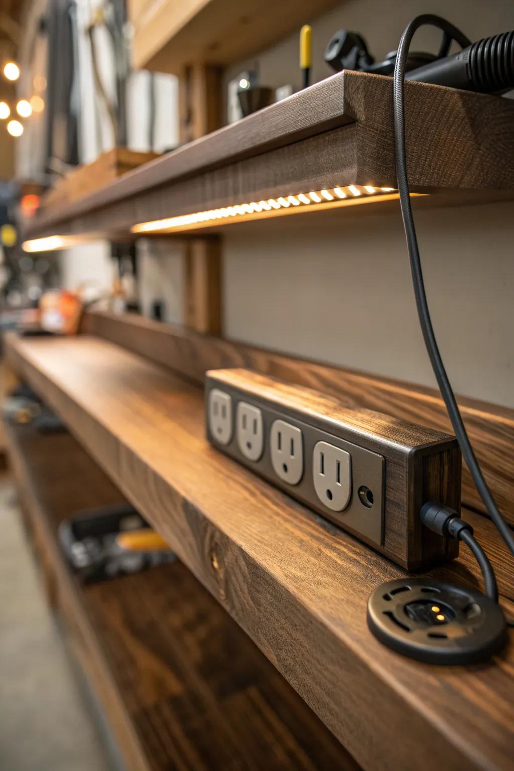 Maximize your workspace efficiency with a seamless under-shelf power solution.