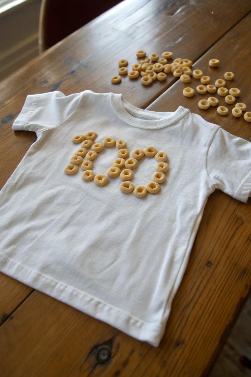 Celebrate milestones with a hint of imagination and artistry: the Cereal pieces 100-day shirt!
