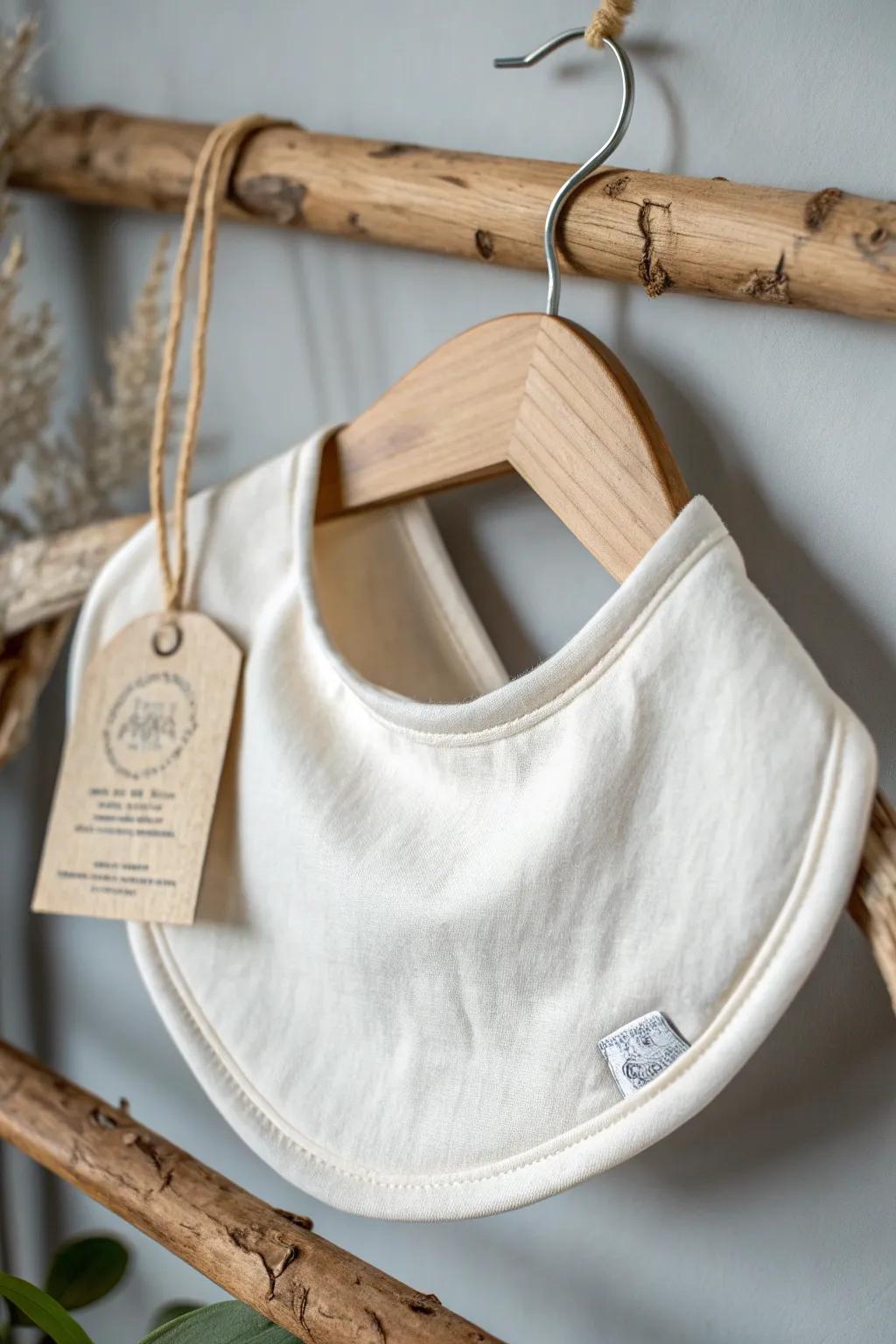 Fashioned with affection and nature in awareness, this environmentally sound infant bib combines unpretentiousness and beauty.