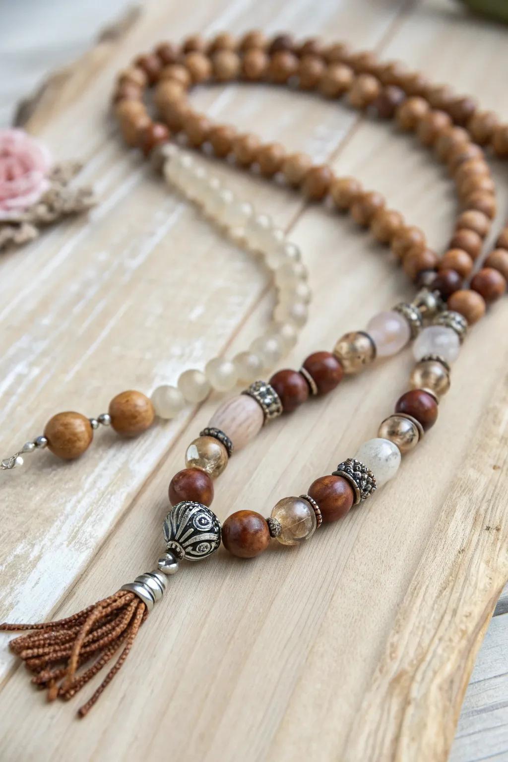 Embrace the art of mix and match with this stunning bohemian allure beaded necklace.