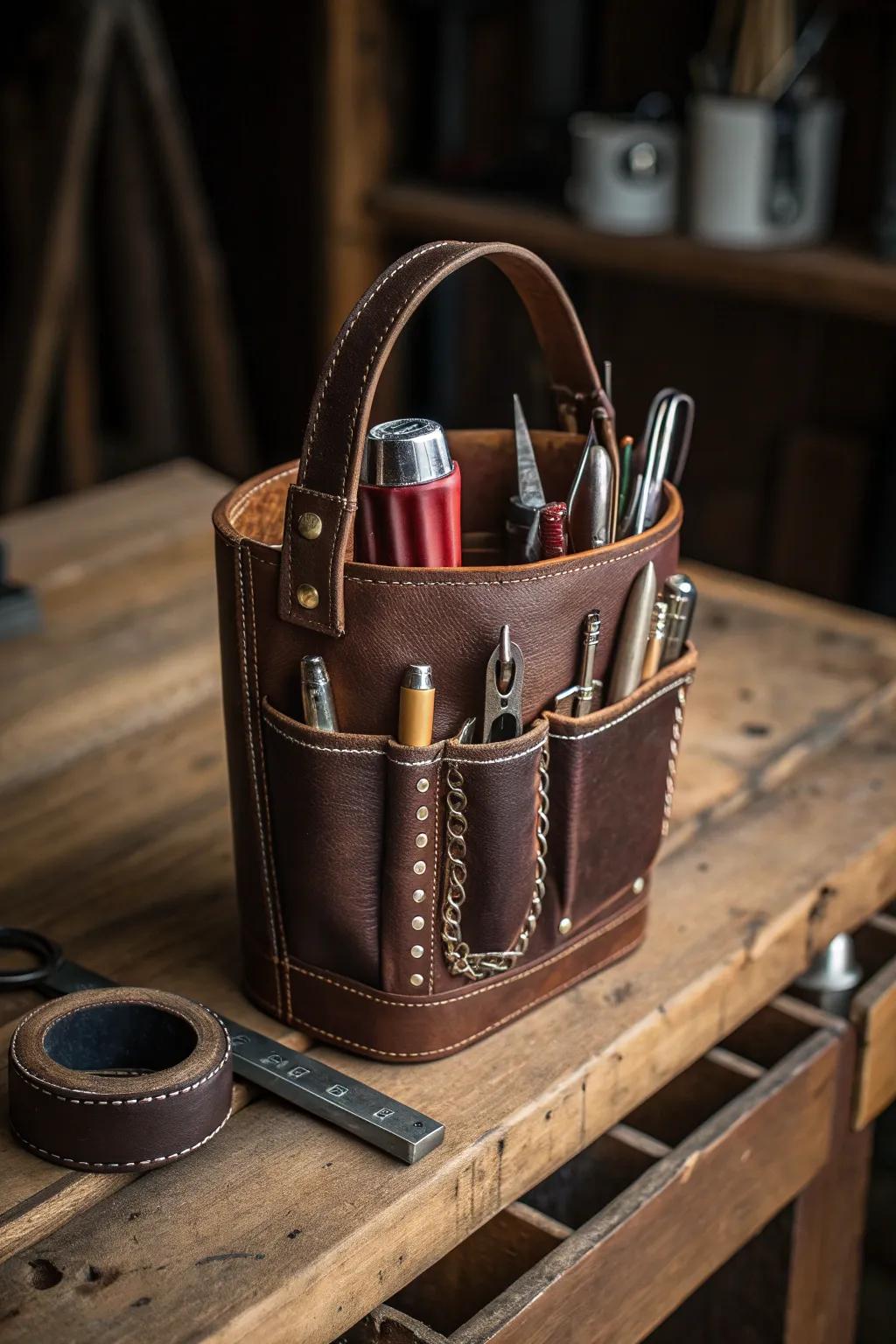 Elevate your workspace efficiency with this expertly crafted mini bucket organizer—perfect for tight spaces without compromising on style or functionality.
