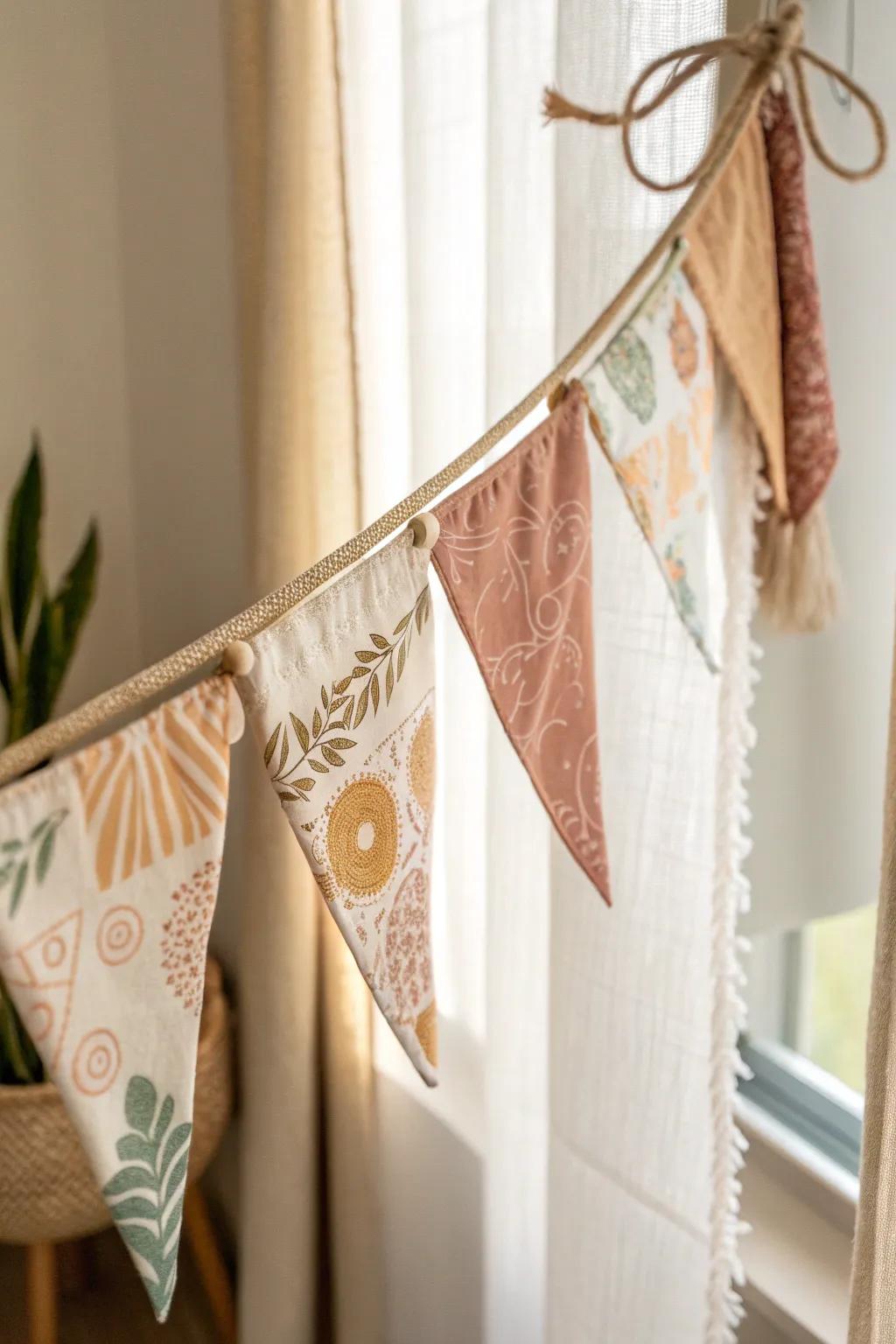 Transform fabric scraps into charming bunting for a touch of joy and creativity in your space.
