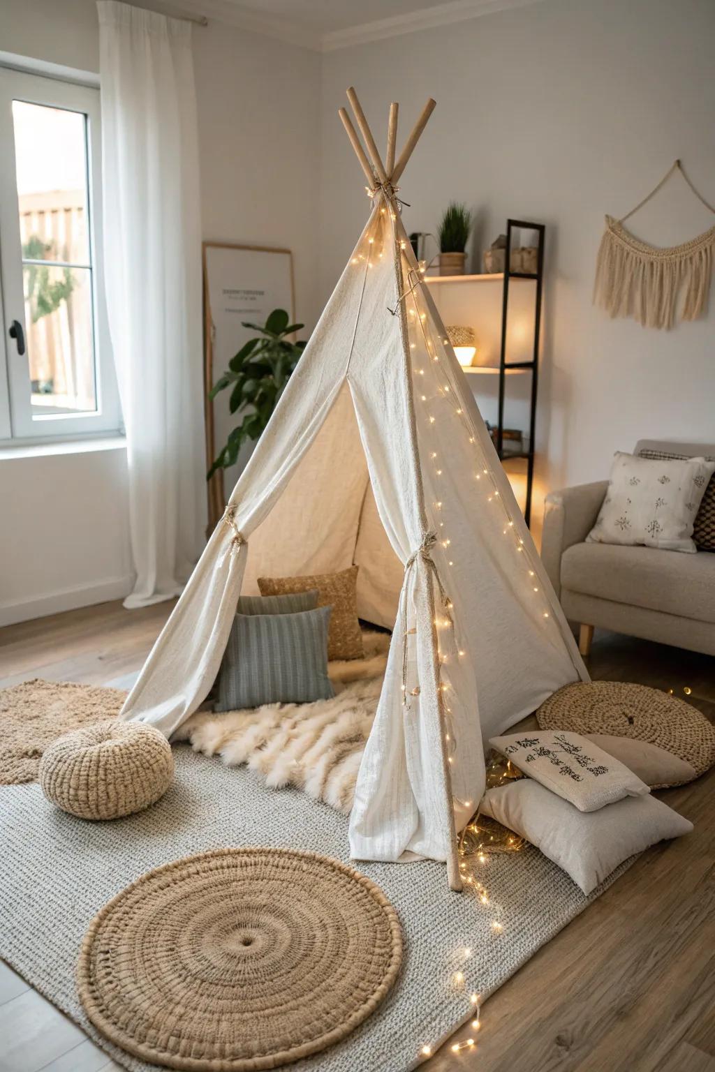 Fashion your own serene escape with a minimalist tent-model hideaway—impeccable for a snug getaway at home.