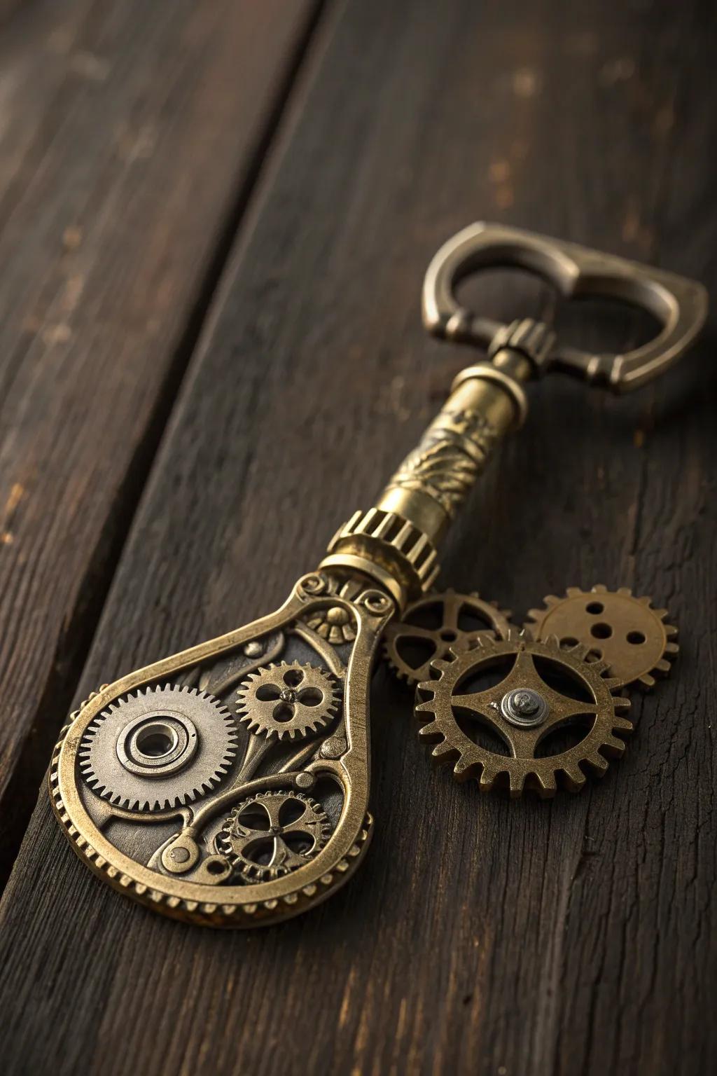 Release your inner inventor with this steampunk bottle lifter, an impeccable amalgamation of functionality and vintage charm.
