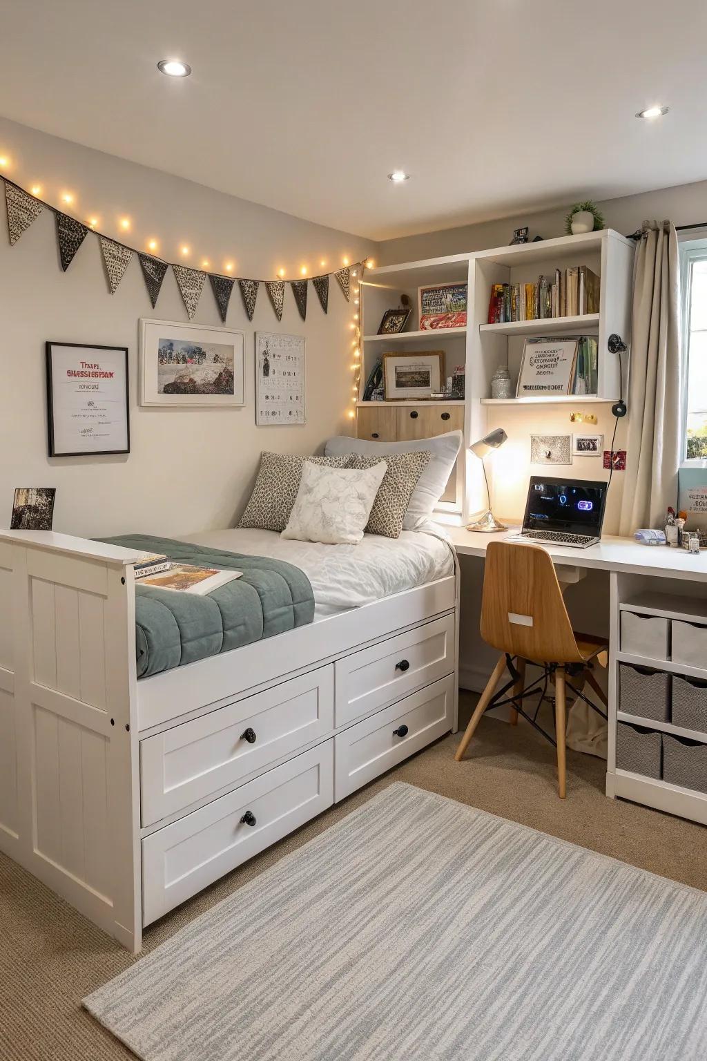 Versatile household furnishings amplify space effectiveness.