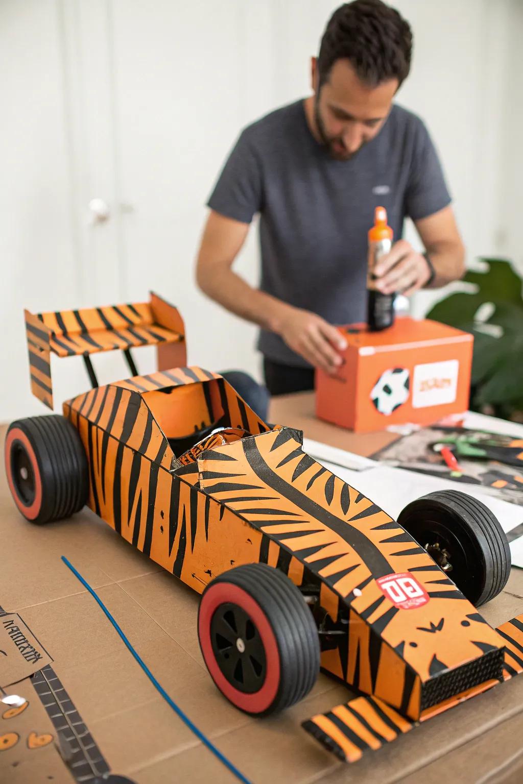 Unleash the wild side of creativity with this handcrafted tiger-themed race car!
