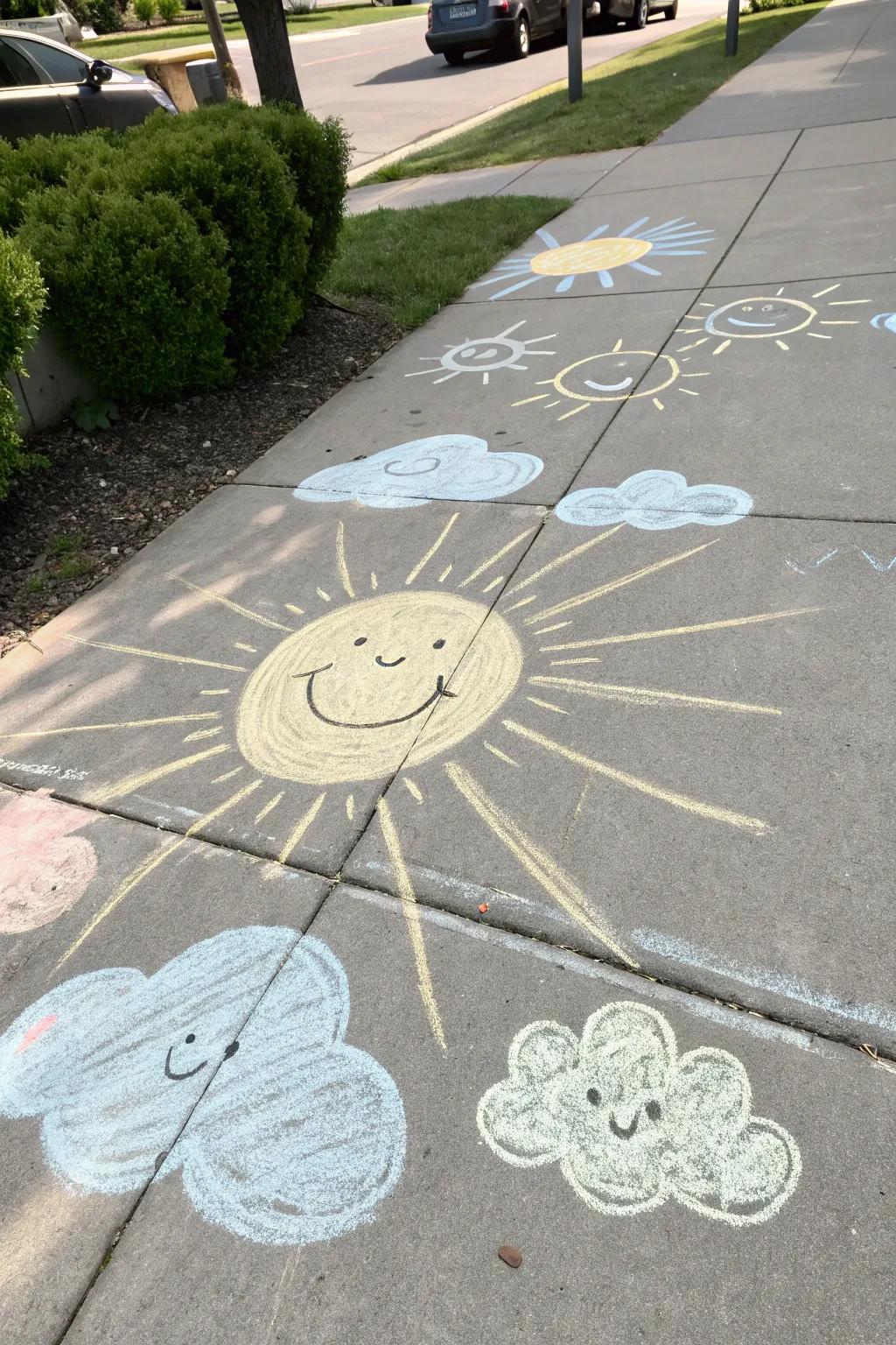 Embrace the uncomplicated exhilaration derived from celestial radiance and nimbus accompanied by this delightful chalk artistry.