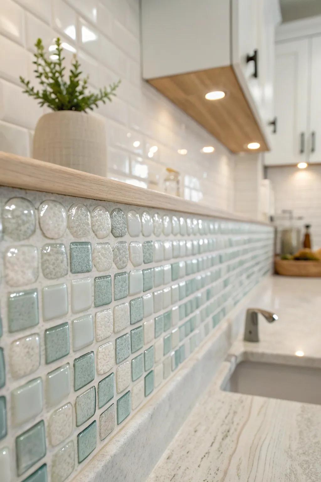 Add a touch of glamour to your bathroom with sparkling glass bead tiles.