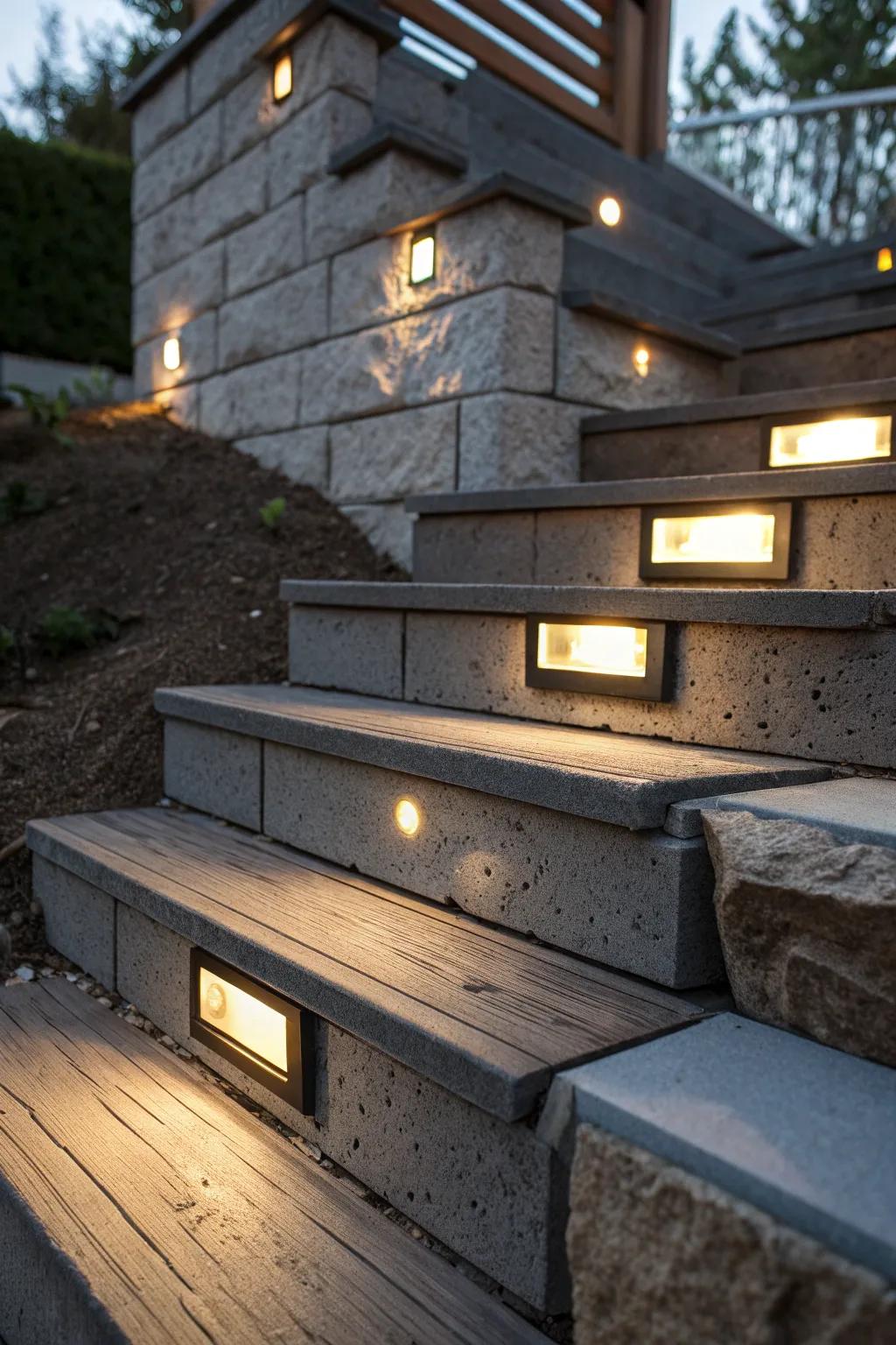 Illuminate your evenings with fashionable photovoltaic-lit steps, blending artistry with contemporary elegance.
