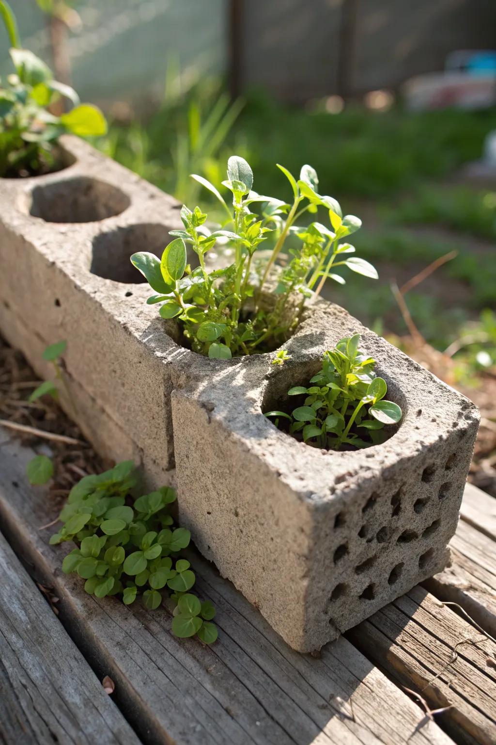 Convert a simple concrete block into a stunning diminutive herb cultivation – ideal for the contemporary craftsman chef.