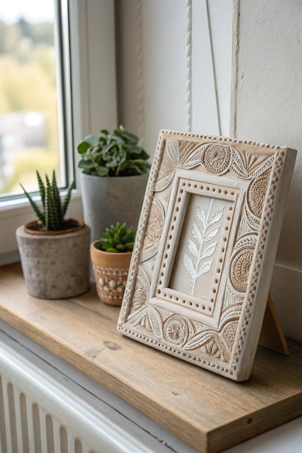 Capture your memories with a hint of boho sophistication in a handcrafted clay frame.