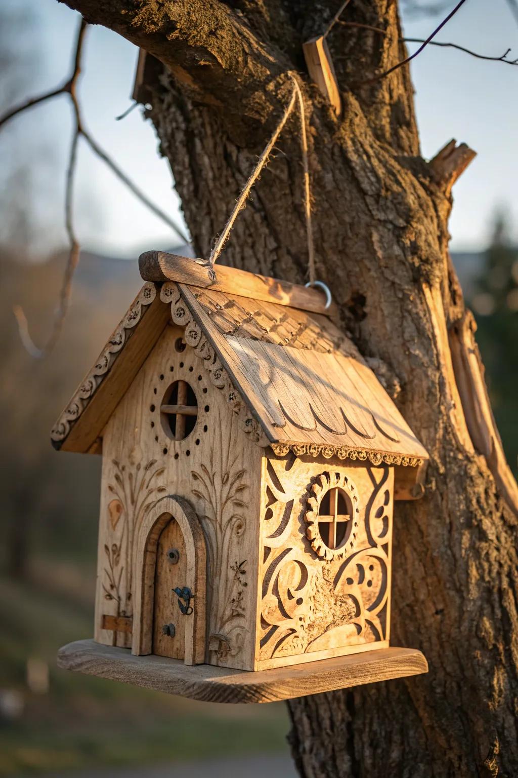 Amplify your garden's appeal with a handcrafted, quirky wood avian sanctuary.