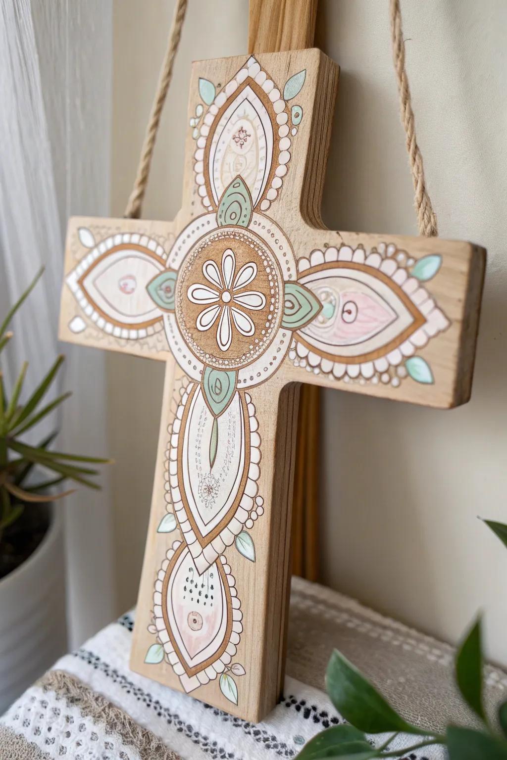 Transform your space using a handcrafted mandala cross door decoration, where simplicity merges with artistry.