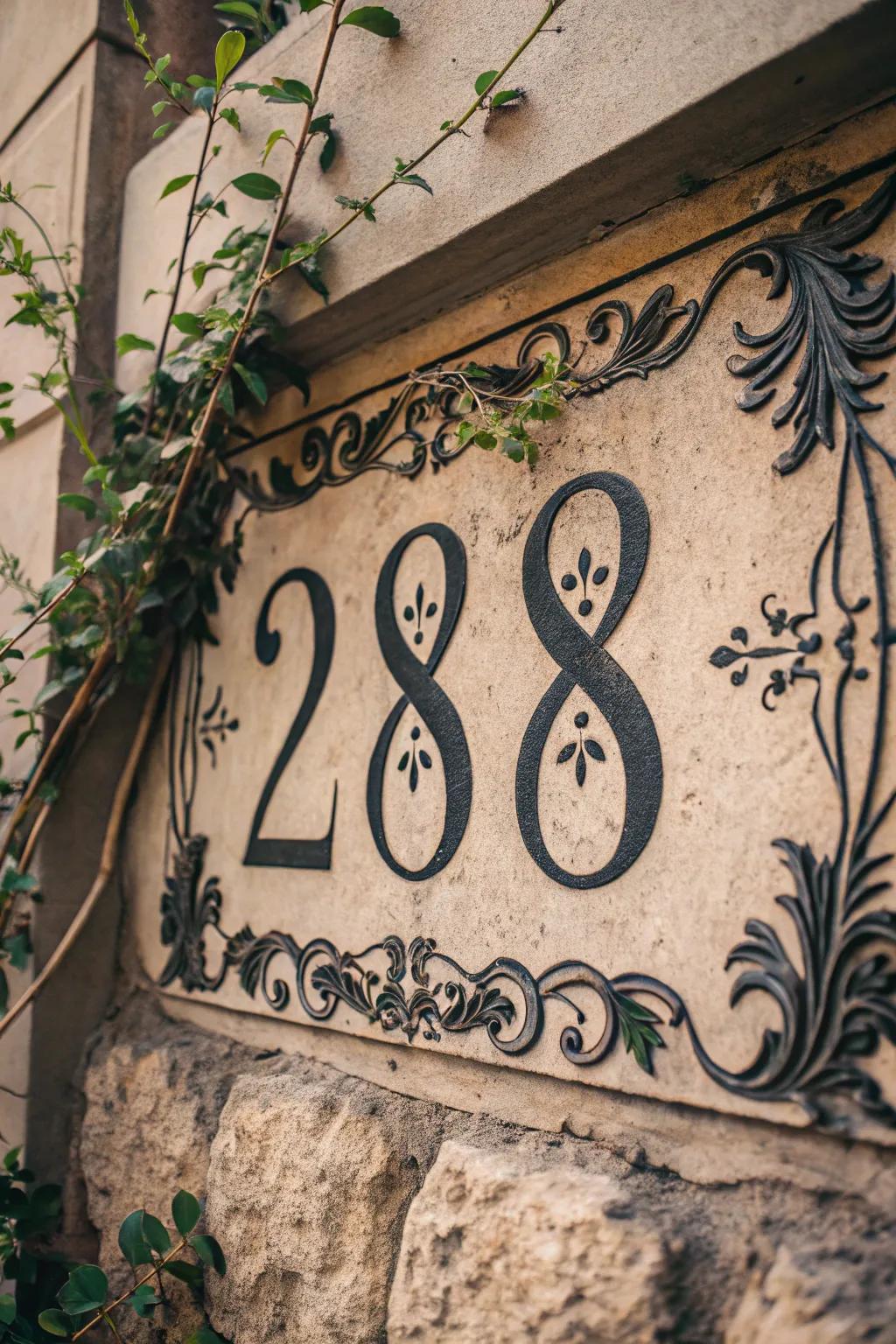 Embrace ageless elegance through retro-inspired exterior digits that whisper antiquity at your threshold.
