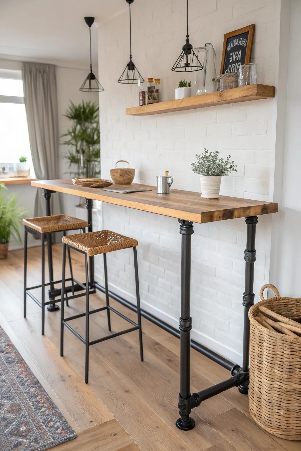 With this stylish DIY breakfast bar, where industrial meets natural elegance, you can enhance your mornings.