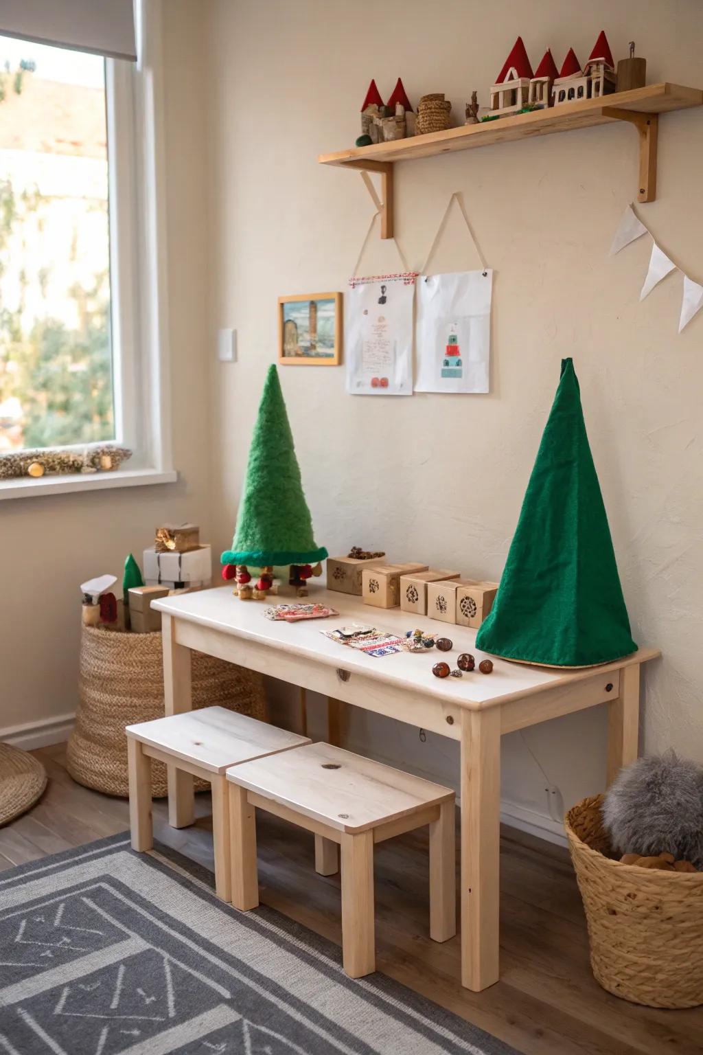 Step into Santa's Studio: A minimalist retreat of holiday cheer and handcrafted charm.