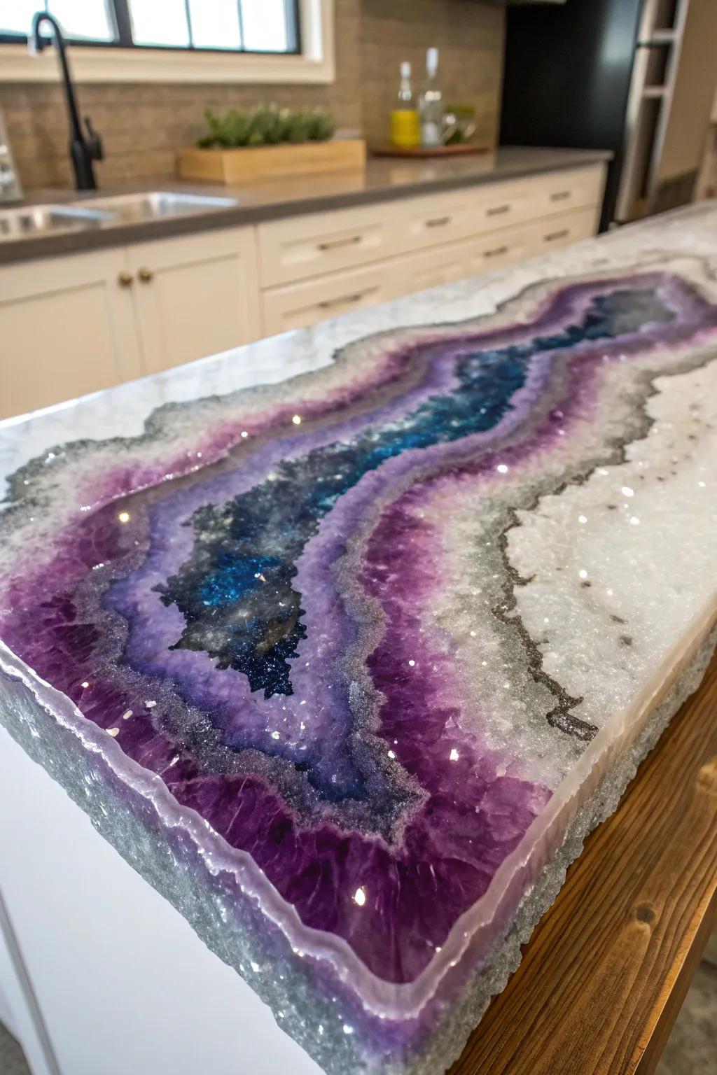 Renew your area with the enchantment of a geode-inspired epoxy surface—where skill meets opulence.