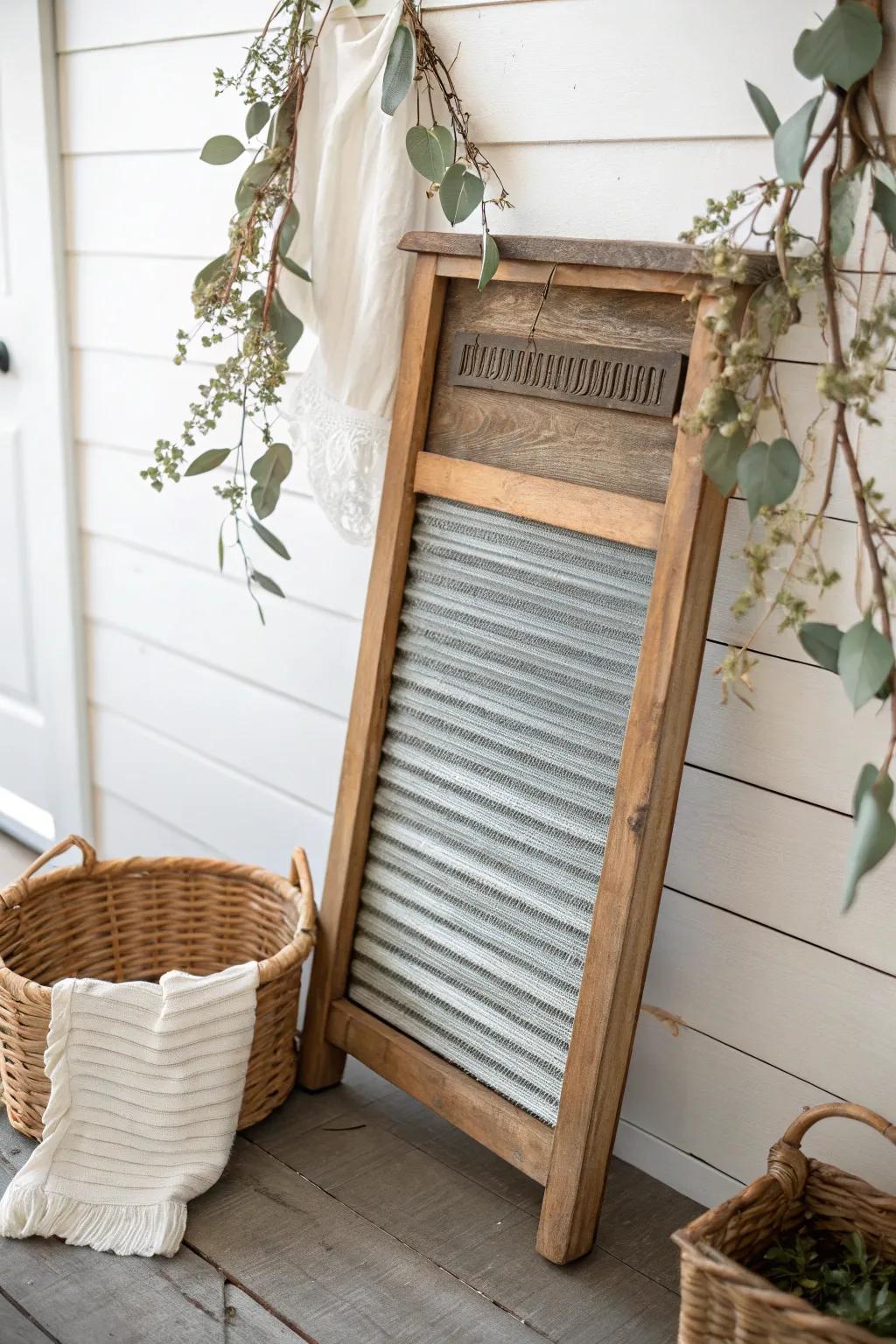 Transform vintage charm into functional art with a beautifully styled washboard display.