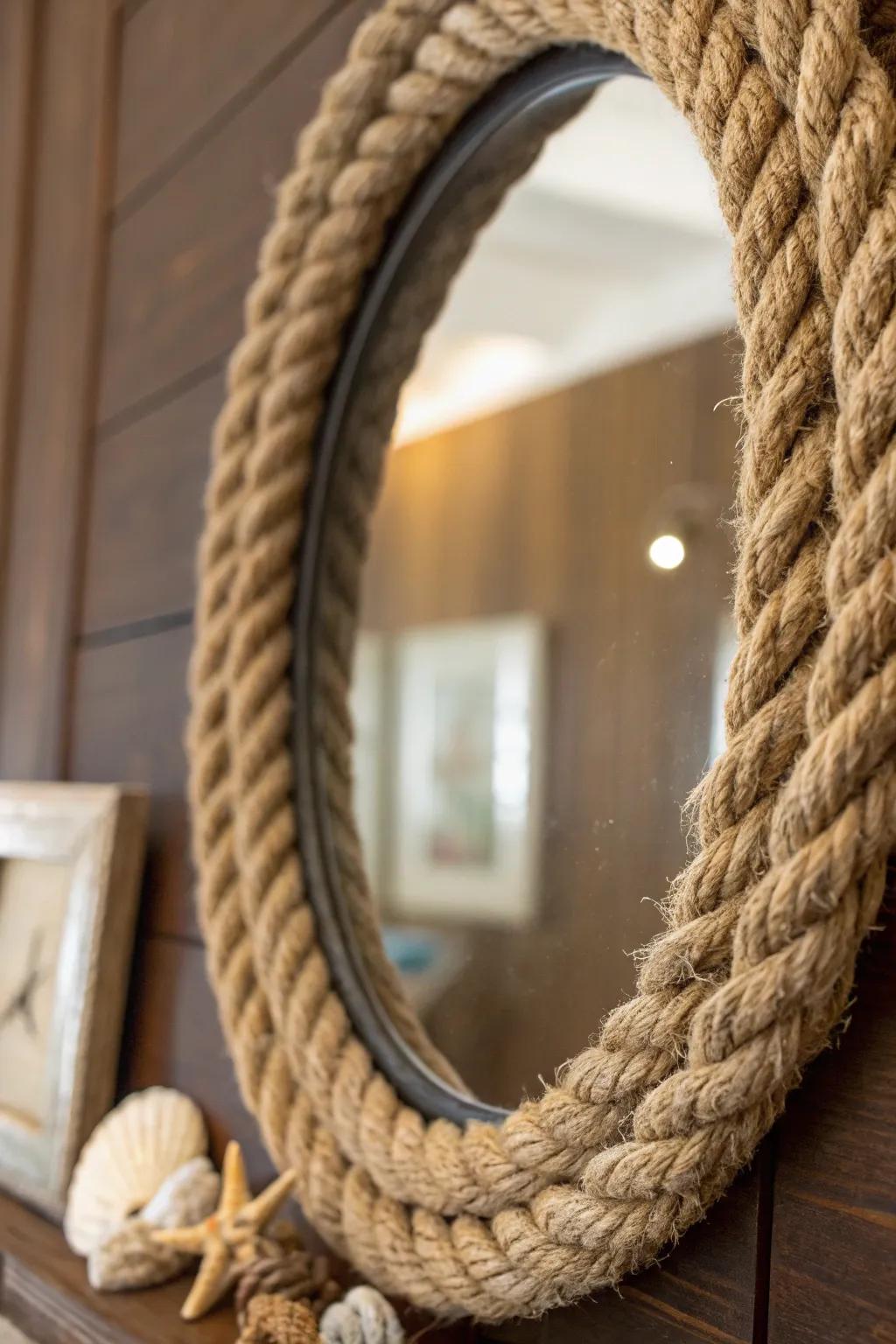Elevate your space with the rugged elegance of a handcrafted maritime cord looking glass.