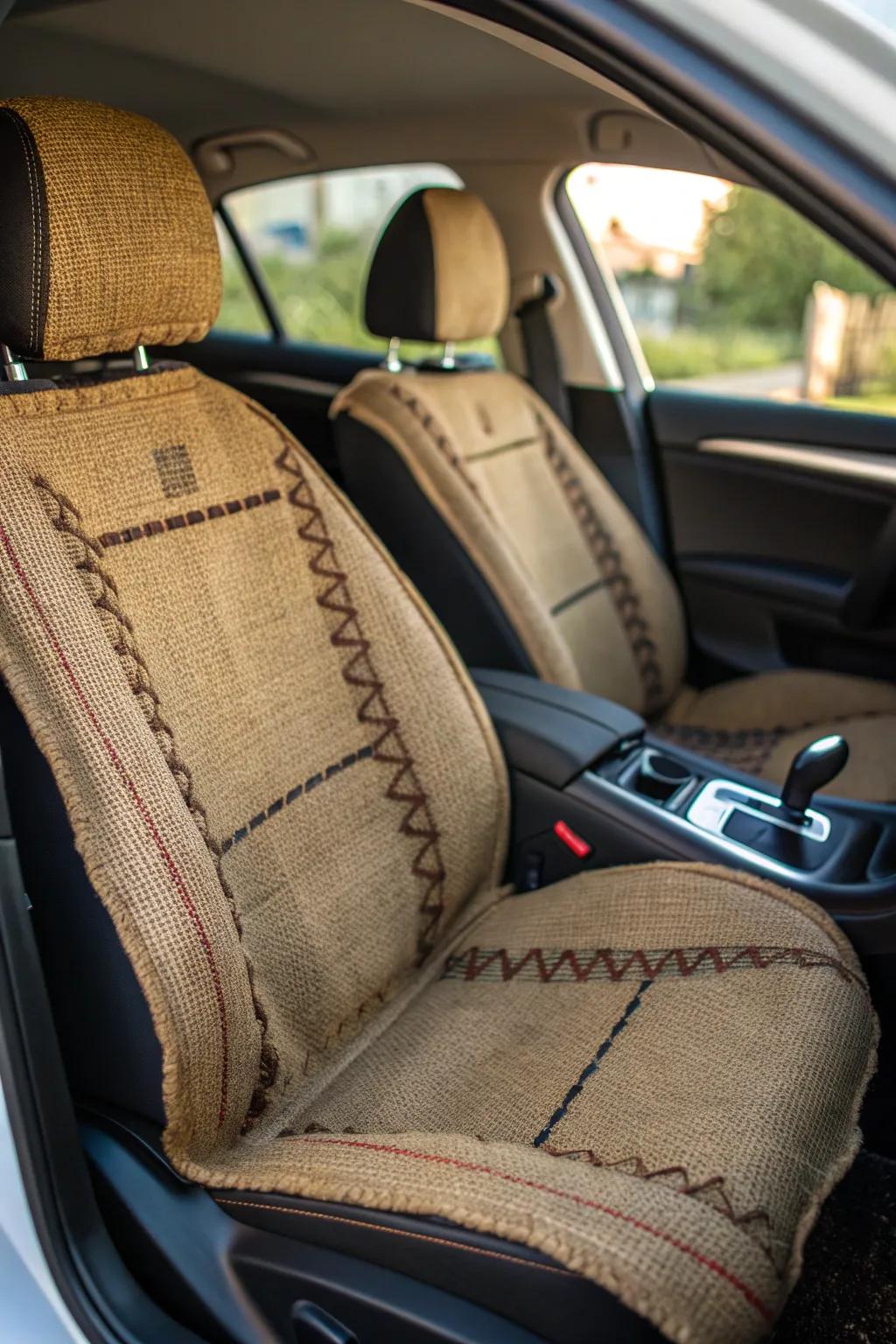 Transform your vehicle with rustic burlap seat coverings, where craftsmanship aligns with style.