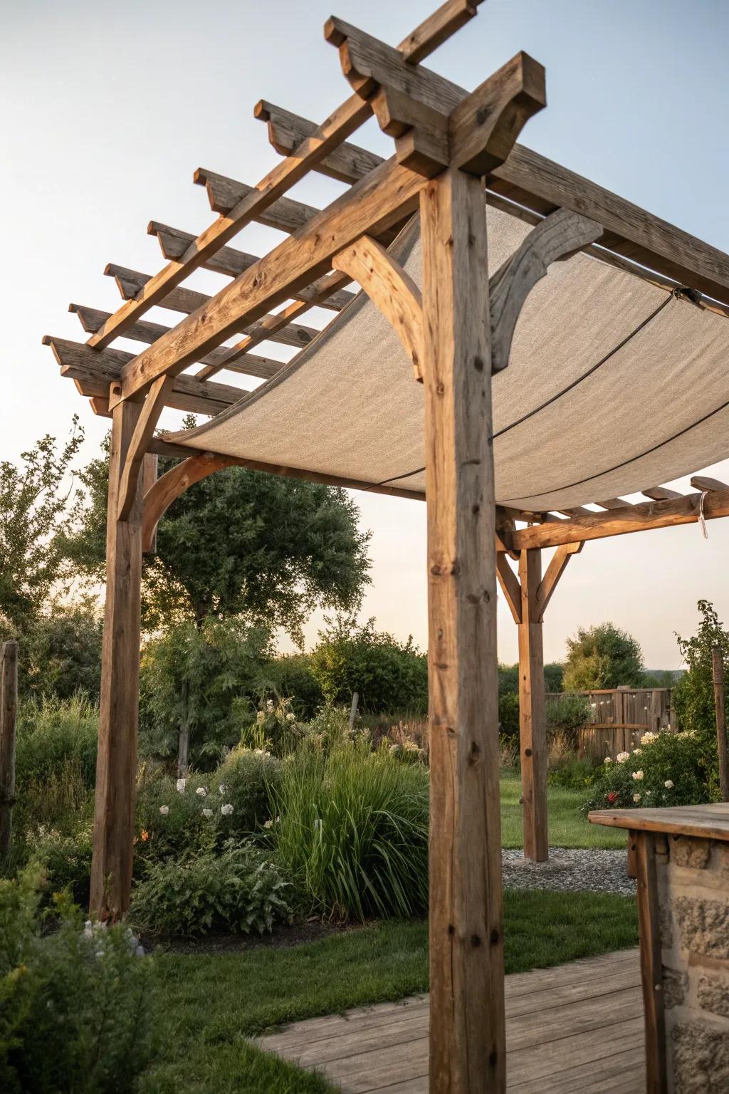 Elevate your outdoor space with a handcrafted wooden frame sunshade, blending rustic charm with functional elegance.