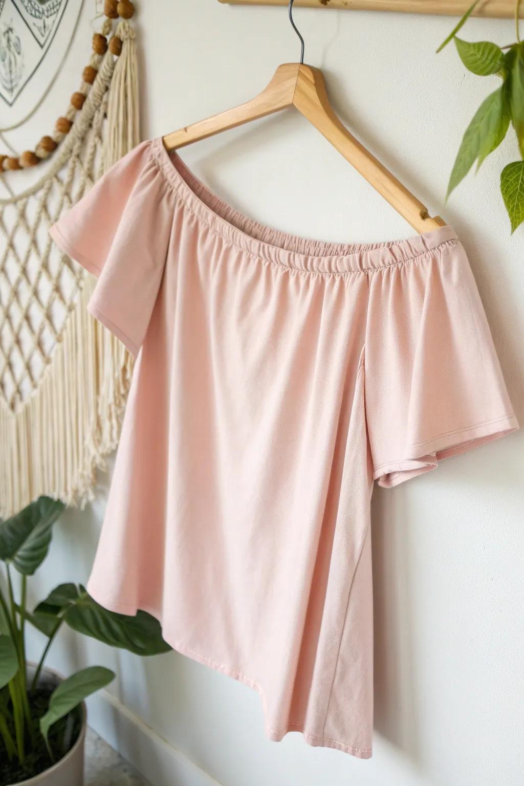 Embrace effortless style with a DIY off-the-shoulder tee. Perfect for a relaxed, chic appearance.