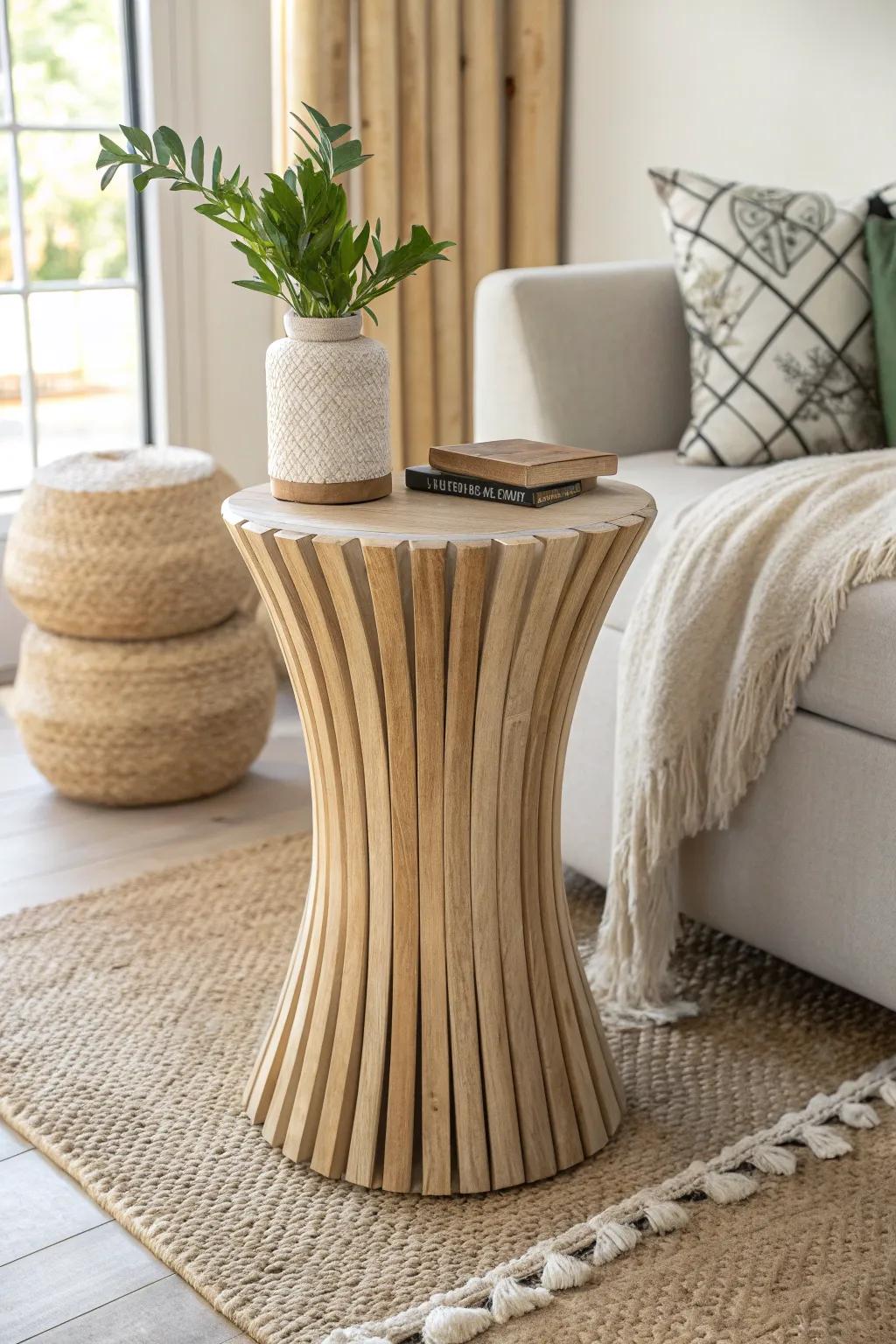 Uplift your dwelling with the chic charm of a fluted side table, where artistry converges with minimalist sophistication.