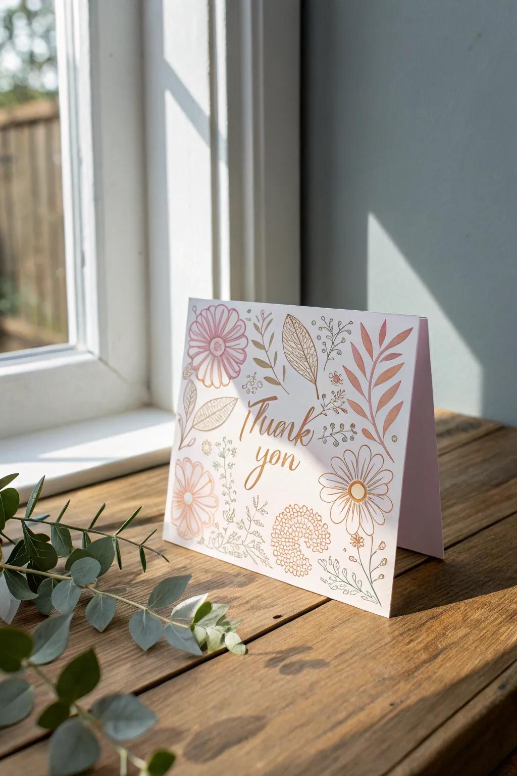 Convey heartfelt gratitude with minimalist refinement—your perfect DIY thank you card utilizing stencils.