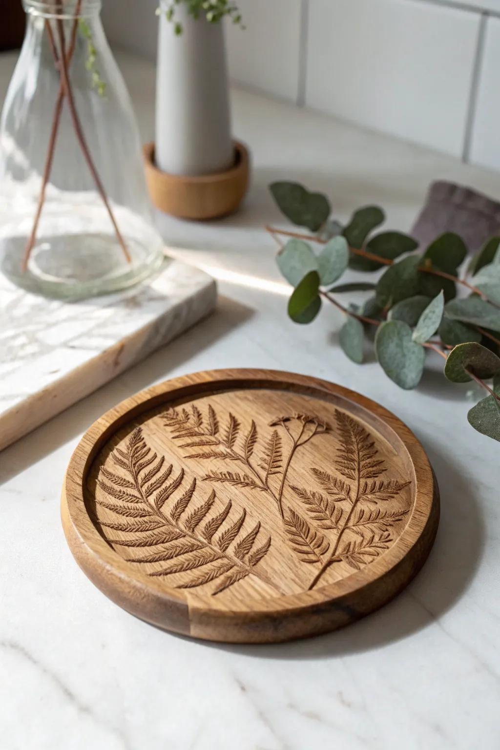 Elevate your coffee surface with these exquisitely fashioned timber coasters, where straightforwardness converges with artistry.