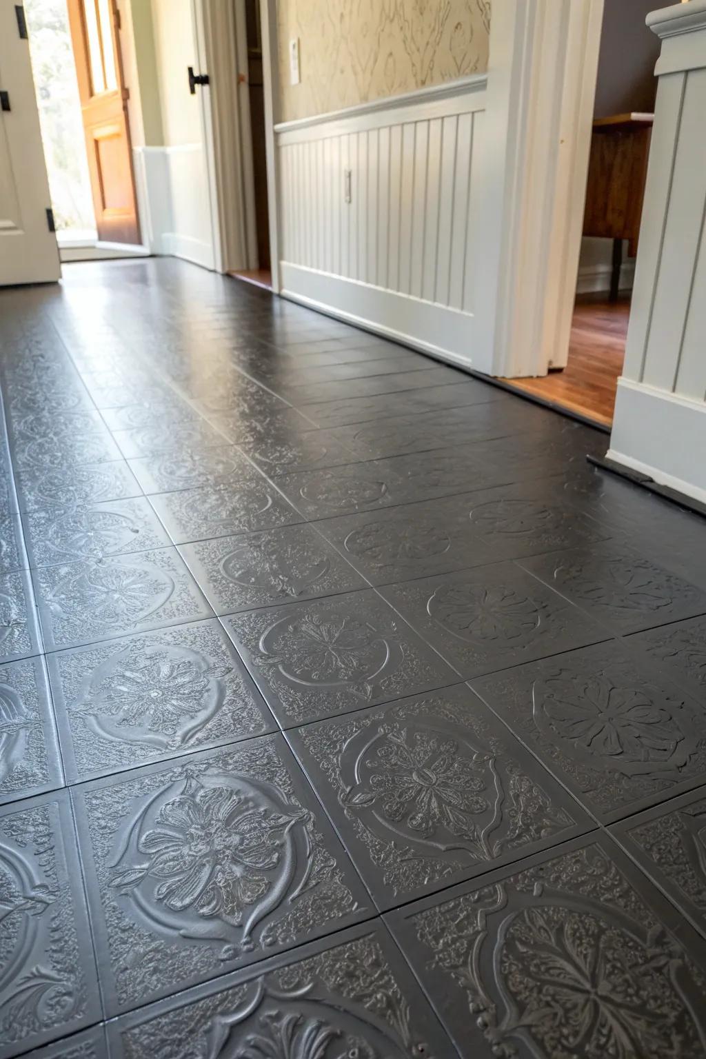 Revitalize your old linoleum using a striking layer of floor paint for a stunning, handcrafted polish.