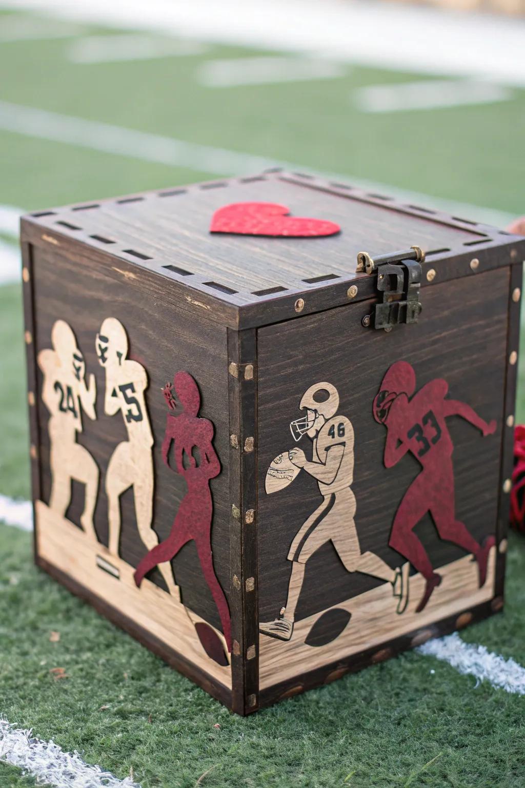 Achieve a touchdown with this handcrafted football Valentine container, ideally suited for those who appreciate inventiveness and skill!