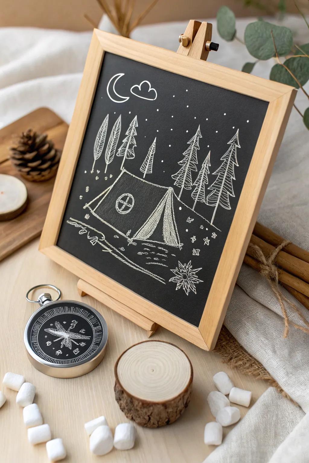 Dreaming of summer nights beneath the celestial sphere with these charming encampment necessities. ✨🏕️ #ChalkboardArt #MinimalistStyle