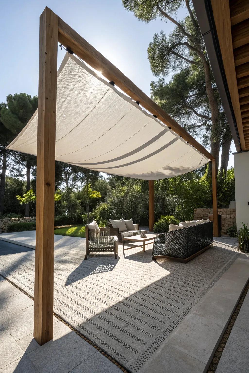Harness the sun's power with style: Explore the refinement of solar fabric shades for your patio.