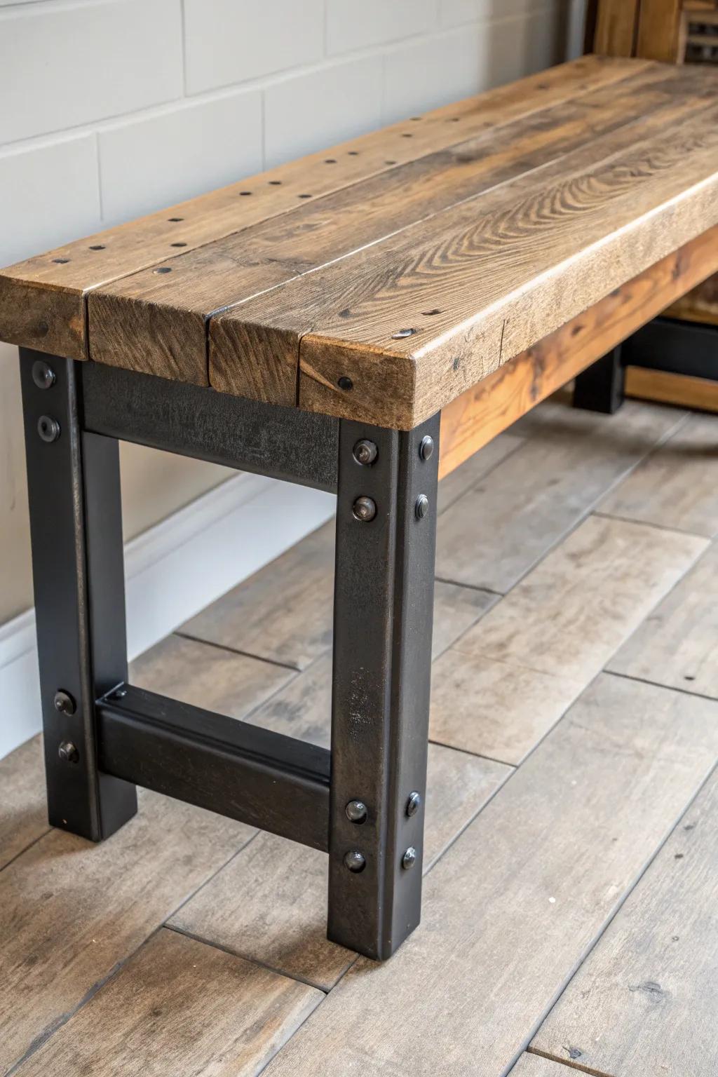 Elevate your space with a farmhouse bench that combines rustic charm and industrial refinement.