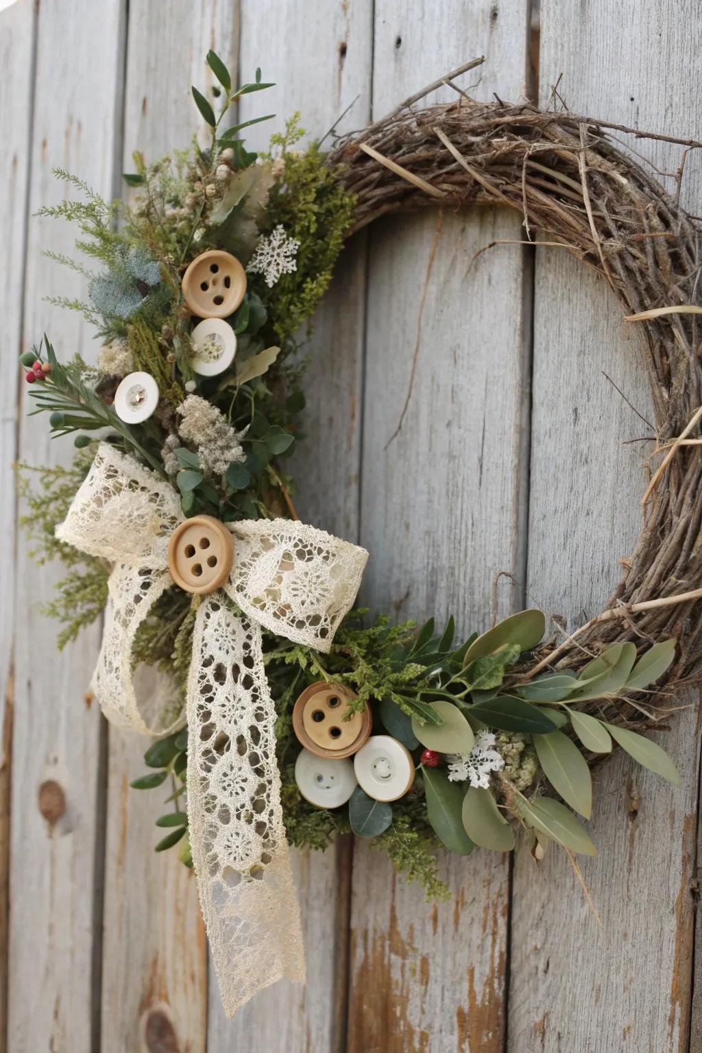 Eclectic ornaments introduce personality to farmhouse wreaths.