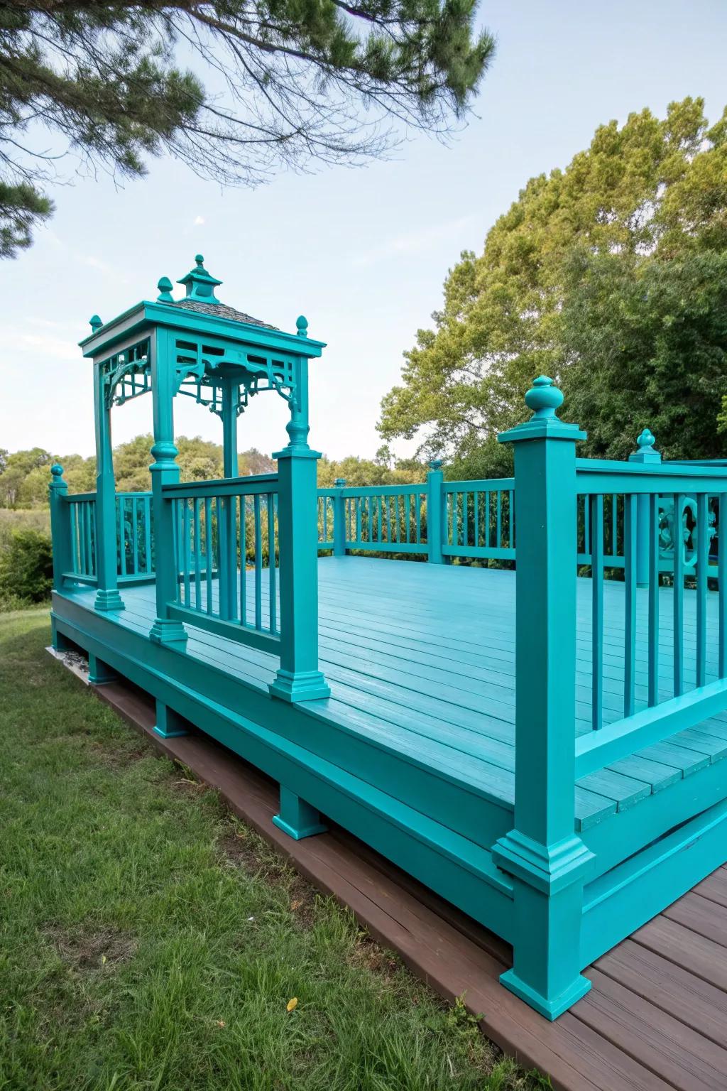 Enhance your outdoor setting with a daring turquoise deck that commands attention with style.