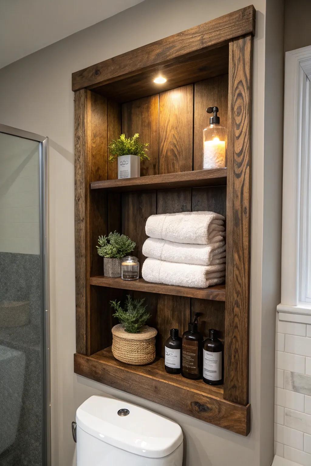 Make the most of your lavatory space with elegant inset storage for a hint of craftsmanship.