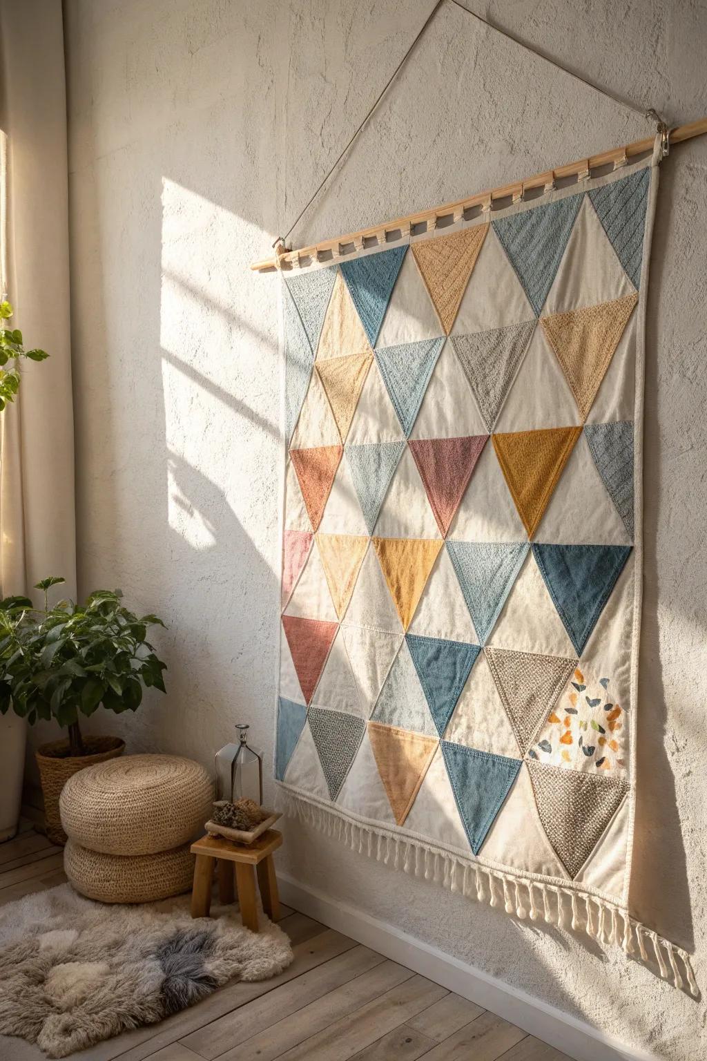 Elevate your space with the natural beauty of geometric fabric art, where simplicity meets craftsmanship.