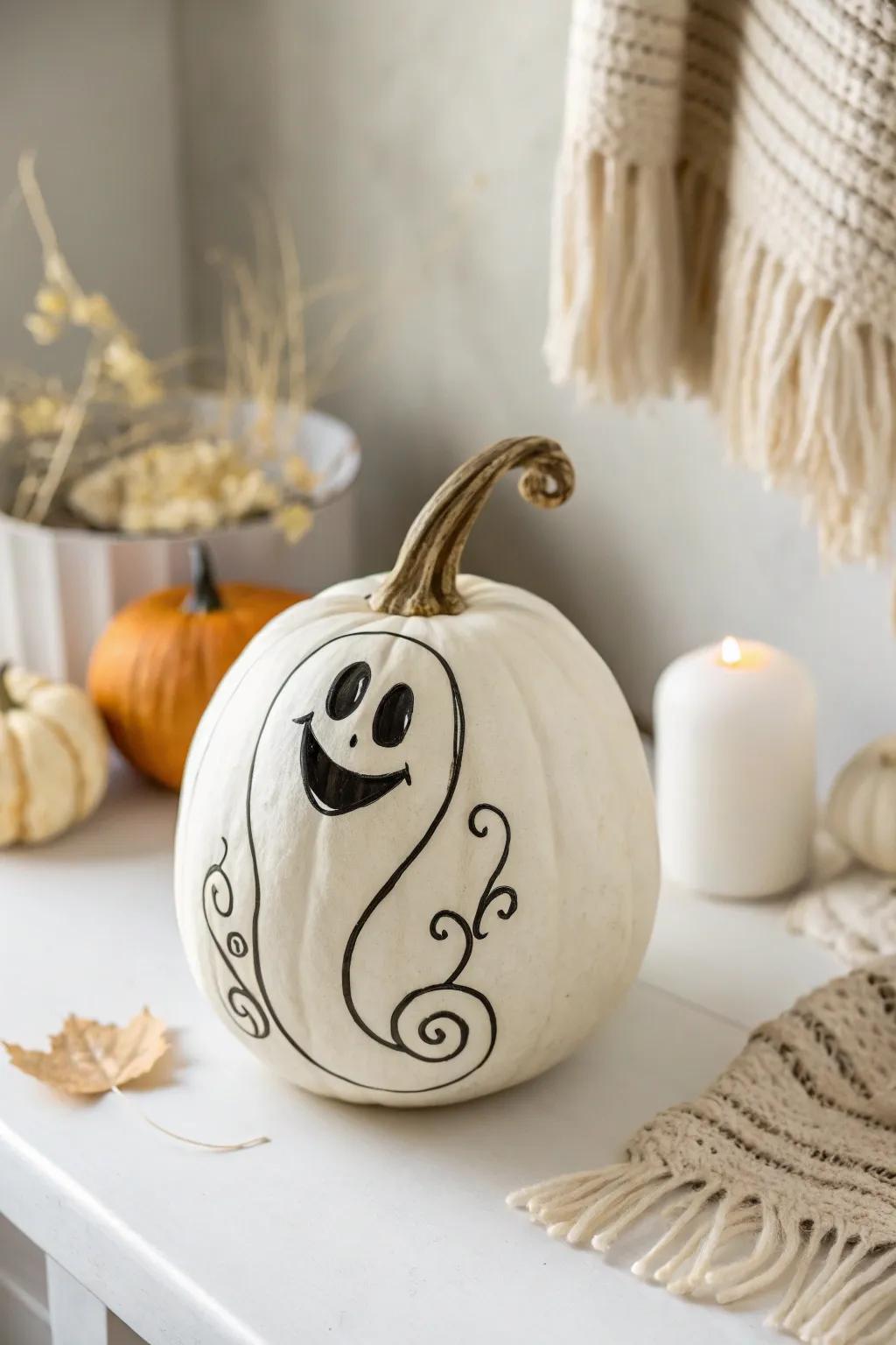 Introduce a touch of whimsy to your Halloween via this charming soul gourd carving!