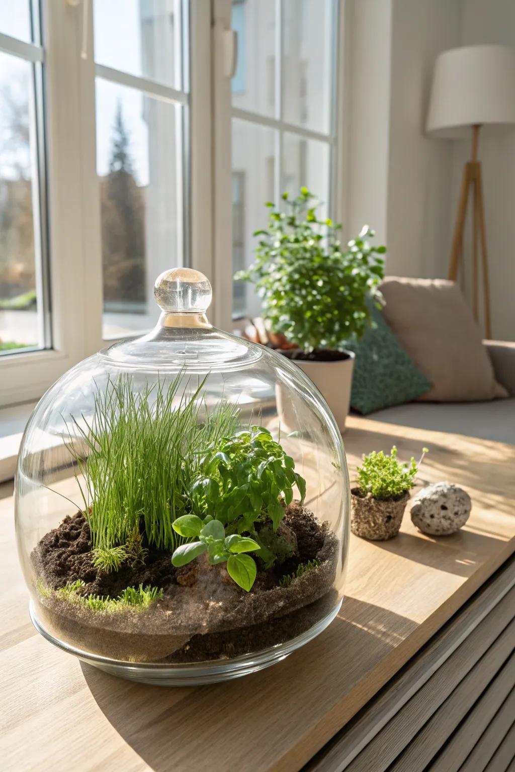 Introduce a touch of whimsy to your dwelling with a beautiful herb bubble garden. 🌿✨