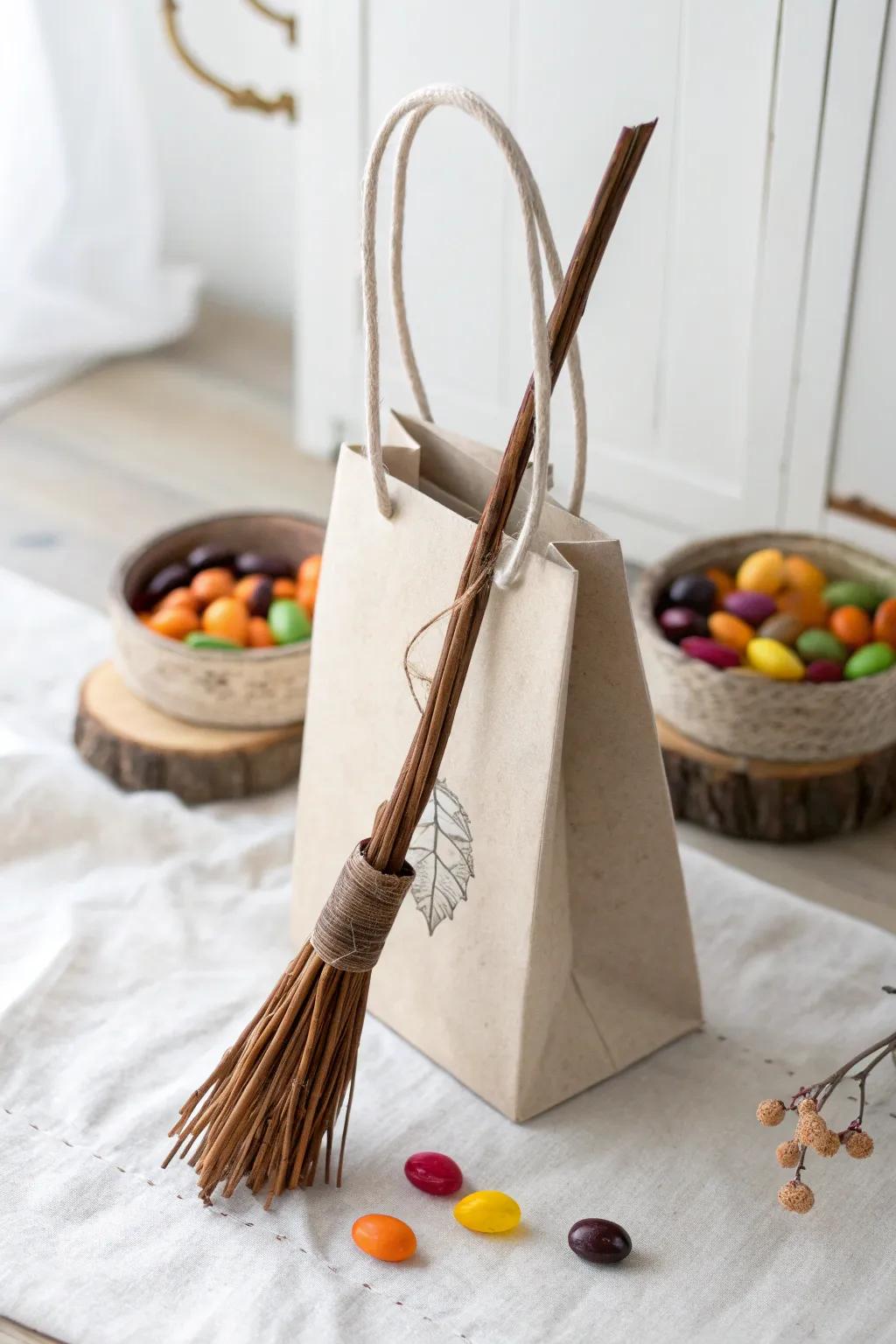 Enchant your guests with these bewitching Harry Potter besom treat sacks, ideal for a nuance of whimsical elegance this Halloween.