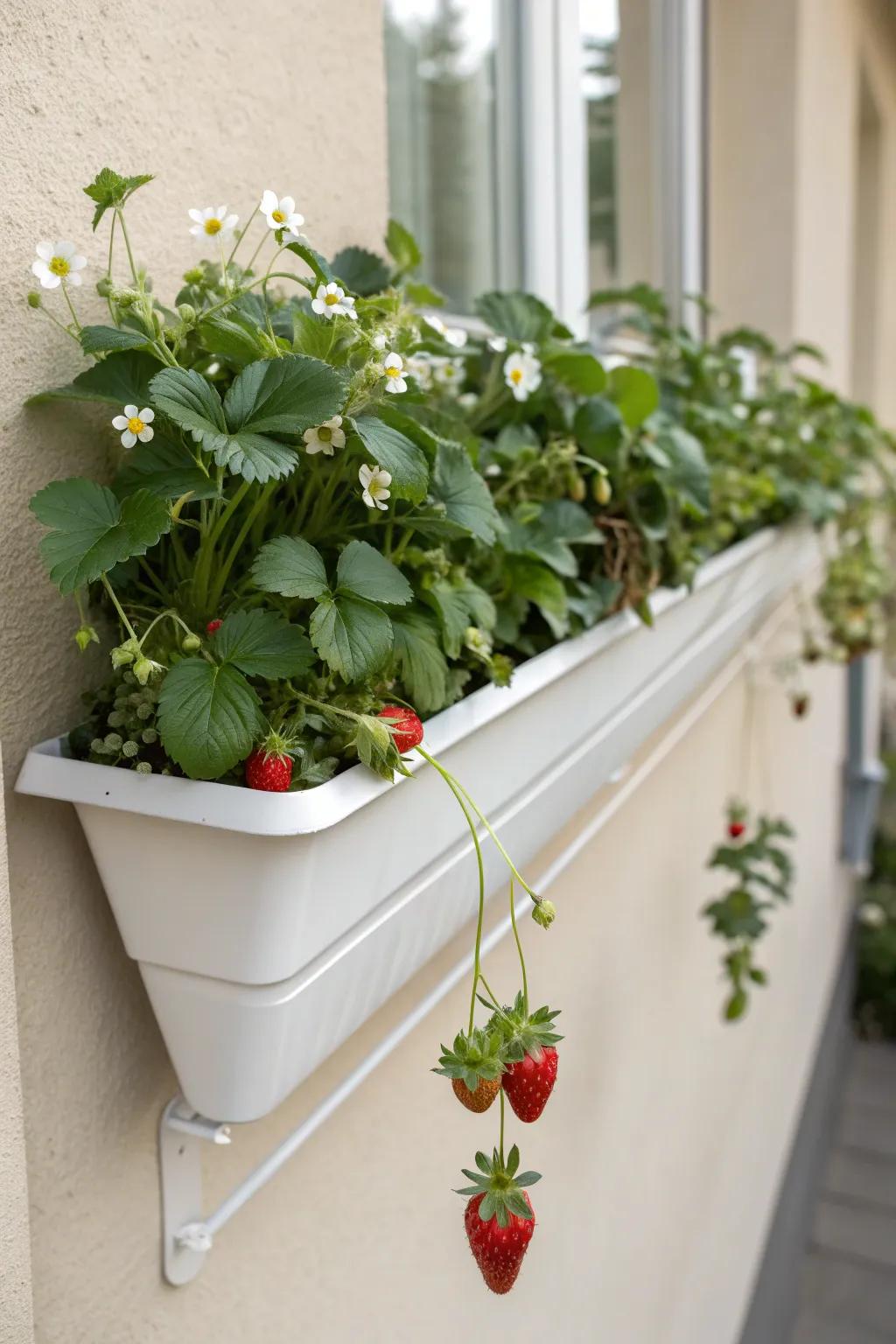 Redesign your space with a chic rain gutter strawberry planter, where simplicity converges with natural splendor.