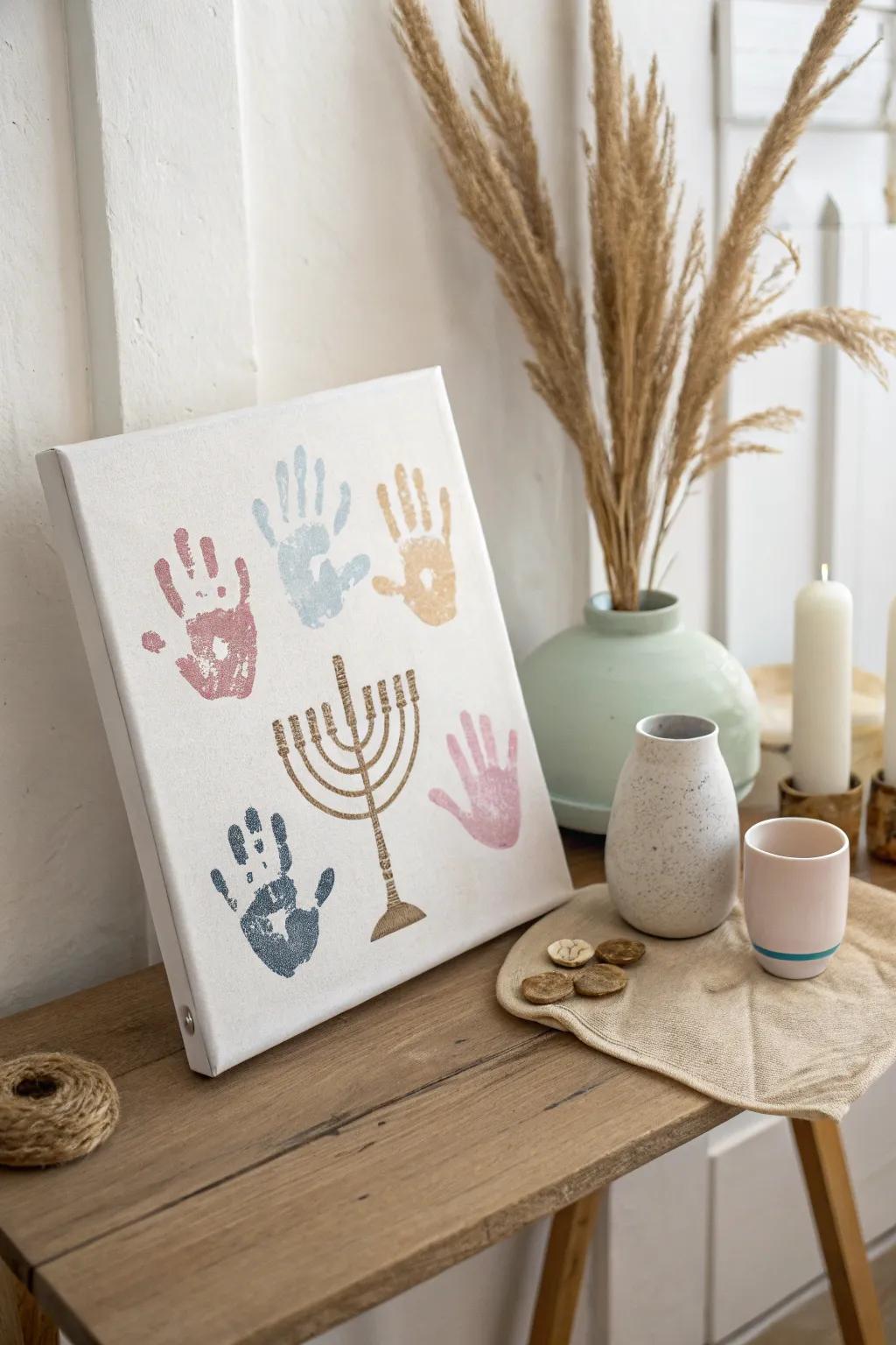 Celebrate Hanukkah with a touch of family warmth and creativity. This handprint menorah brings together simplicity and sentimentality in a stunning minimalist design.