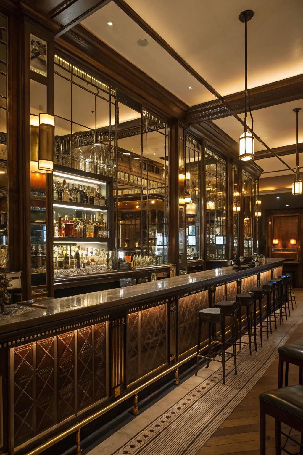 Reflective elements can visually expand your whiskey corner area.