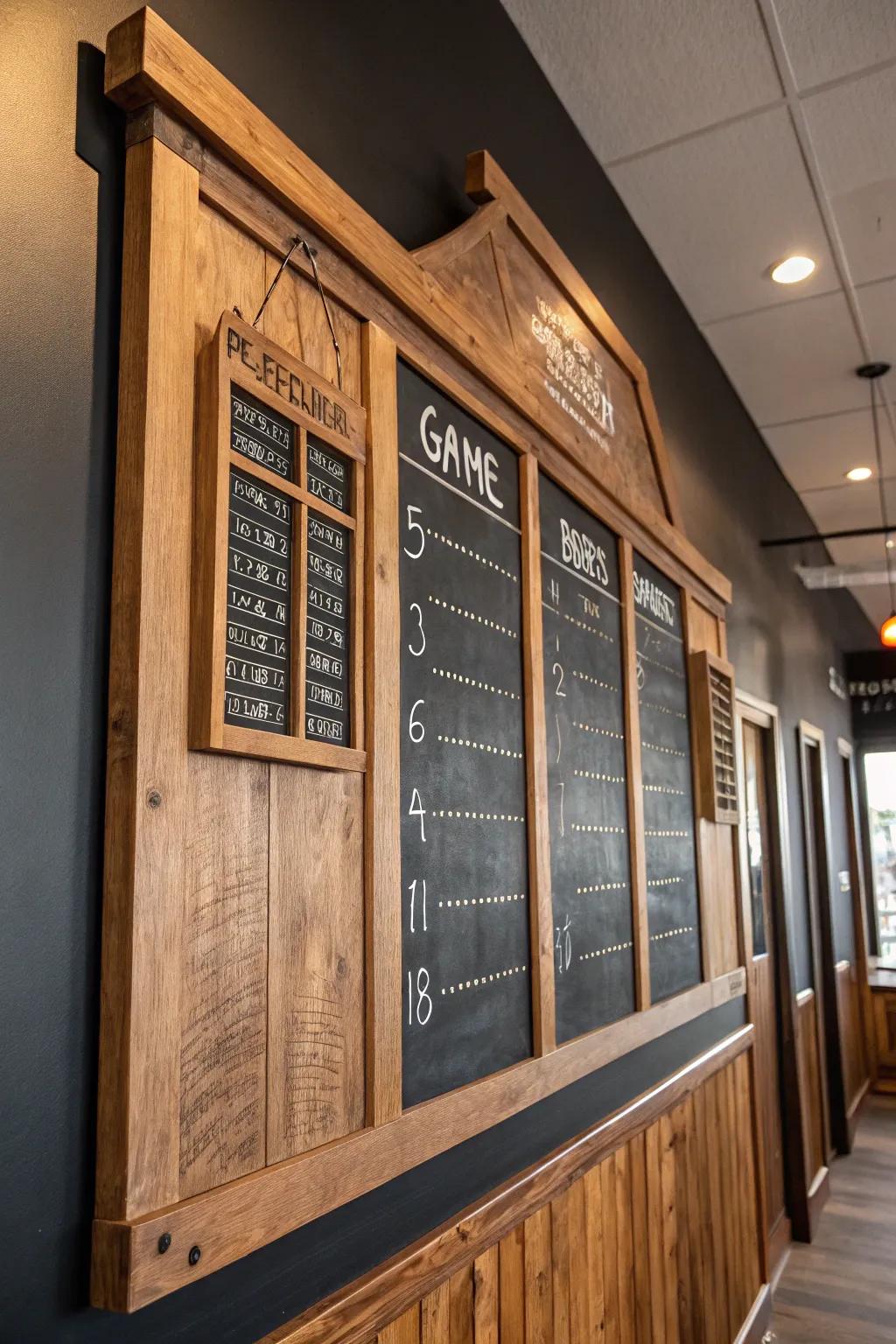 Craft your own match day ambiance with this interactive scoreboard artwork, blending functionality with masculine charm.