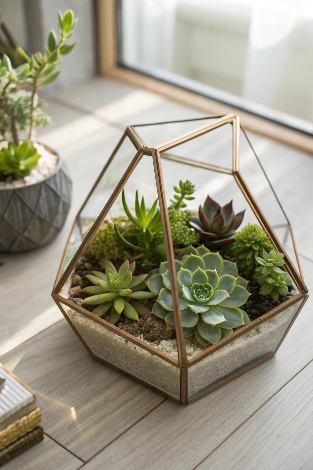 Create a miniature oasis using this self-made miniature greenhouse—an elegant mix of nature and minimalism.